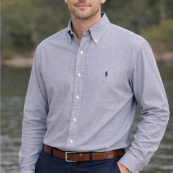 Ralph Lauren Other - Ralph Lauren Blaire Button Down Shirt 2XL Navy Check Missing Collar Button